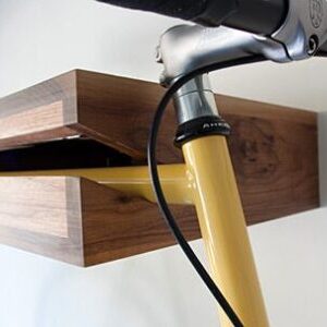 Handcrafted Acacia Wood Wall Mounted Bike Shelf – Premium Floating Bicycle Storage Rack with Utility Shelf