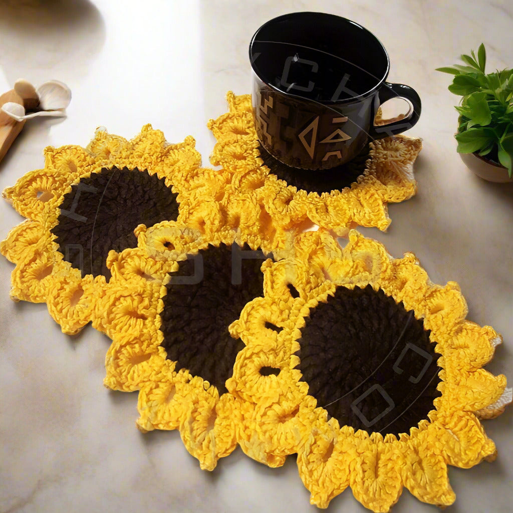 Crochet-Sunflower-coasters - Artoza Crafts | Where Craft Becomes Style