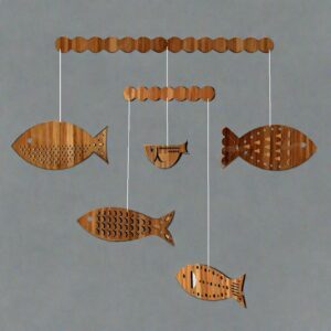 Laser Cut Wooden Fish Hanging Chime – Sea Theme Kids Room Décor