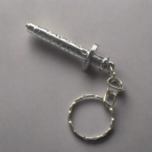 Medical Syringe Shaped Keychain (Silver Plated)