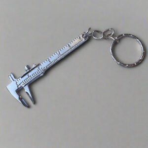 Miniature Vernier Caliper Keychain – Silver/Antique Zinc Alloy Engineer Charm