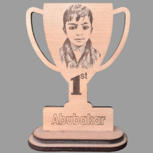 Custom Engraved Wooden School Trophy – Personalized Photo & Name Award for Kids