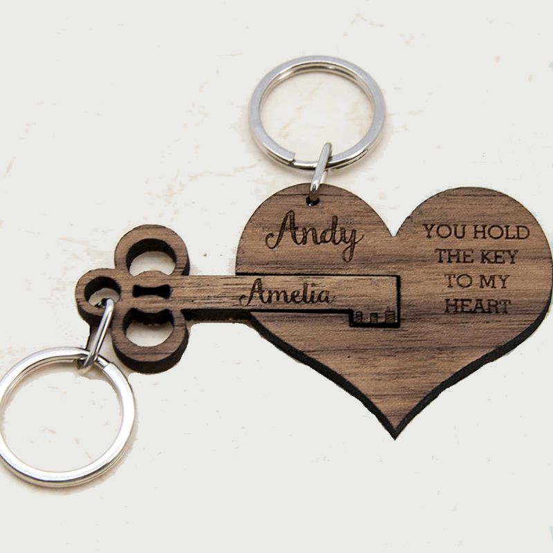 wooden key and heart couple keychain-you-hold-the-key-to-my-heart-keyring - Artoza Crafts | Where Craft Becomes Style