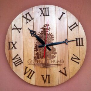 Customized Logo Wooden Wall Clock – Round Strip Design with Roman Numerals (14 Inch)