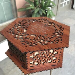 Hexagonal Laser Cut Wooden Gift Box with Heart Engraving – Personalized