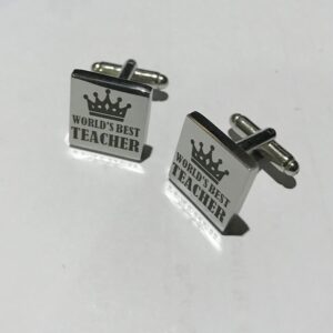 World’s Best Teacher Engraved Square Cufflinks – Stainless Steel Personalized Gift