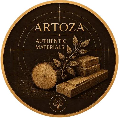 Authentic Materials medallion representing Artoza's commitment to premium natural wood and carefully selected materials.